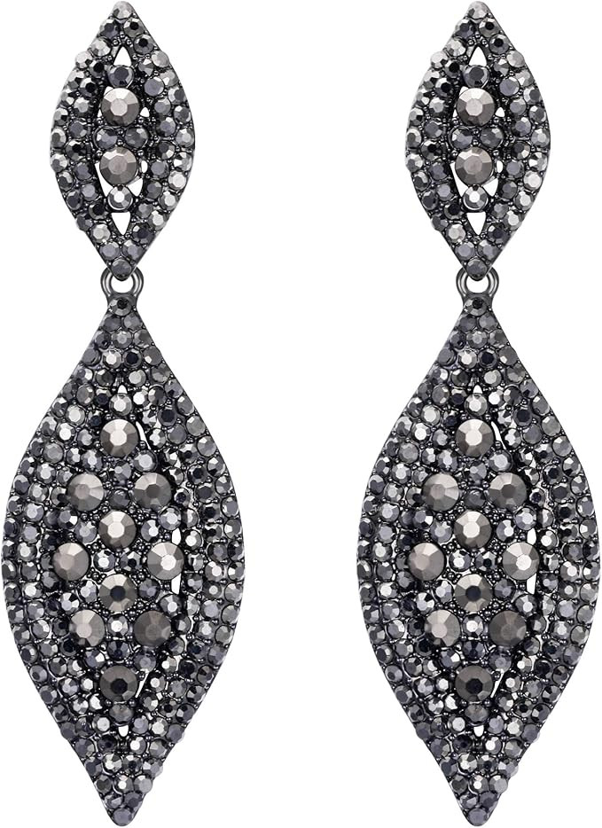 Flyonce Women's Rhinestone Crystal Wedding Bridal 2 Leaf Drop Dangle Chandelier Earrings | Amazon (US)