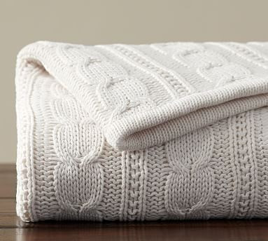 Cozy Cable Knit Throw, 50 x 60"", Ivory | Pottery Barn (US)