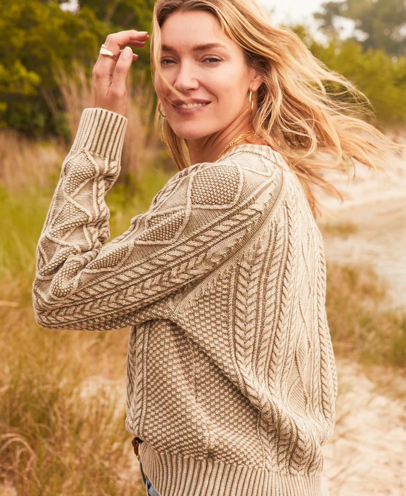 Sunwashed Cable Crew Sweater | Faherty