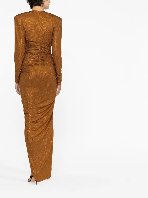 Alexandre Vauthier microcrystal-embellished Ruched Gown | Brown | FARFETCH | Farfetch Global