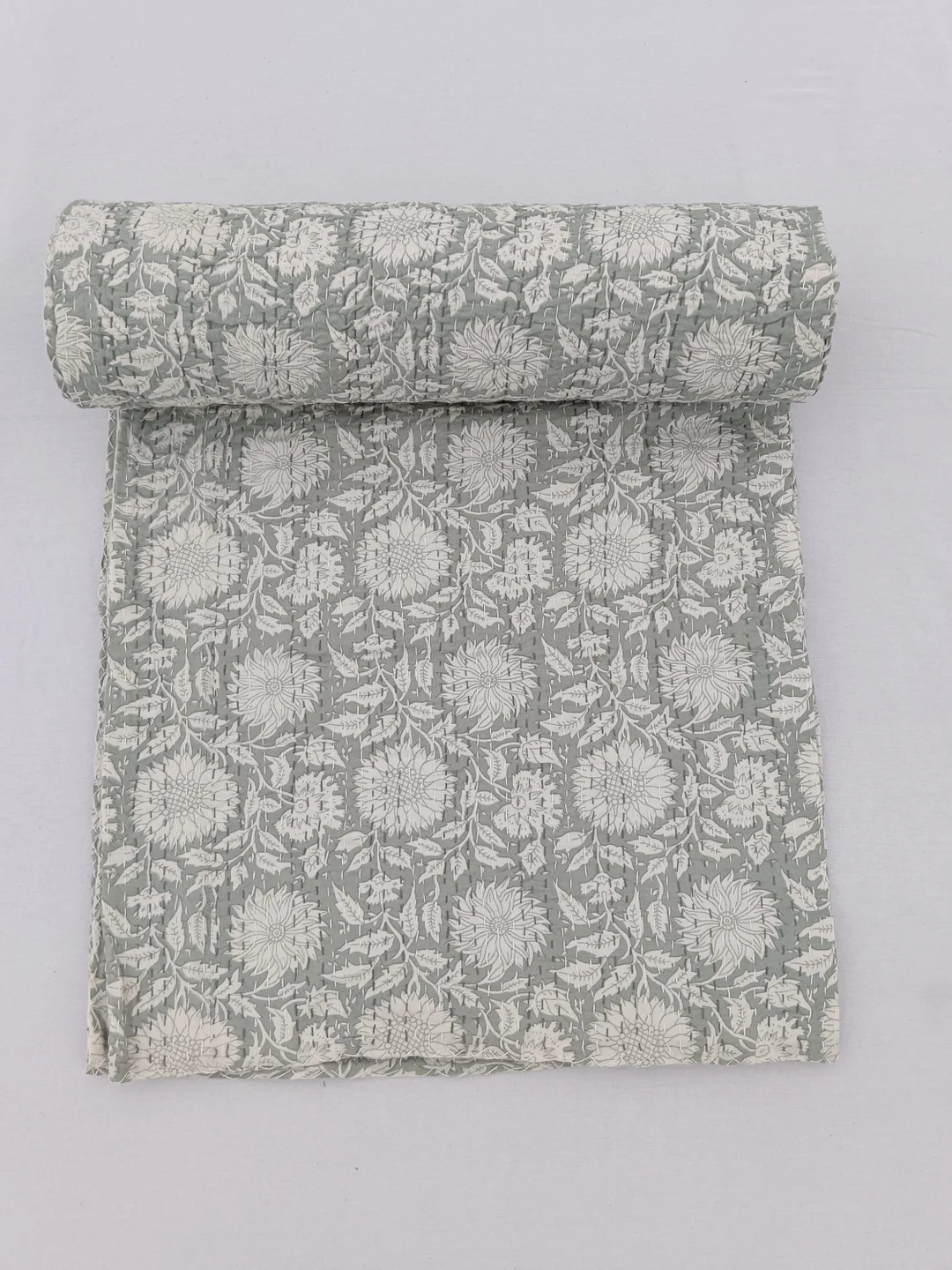 Grey Kantha Quilt Handmade Kantha Quilt Unique Design Handmade Kantha Quilted Bedding Bedspread P... | Etsy (US)