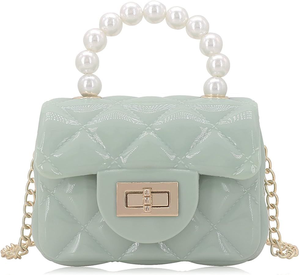 Mini Jelly Purse Flap Handbag with Pearls Top Handle Faux Quilted Crossbody Bag | Amazon (US)
