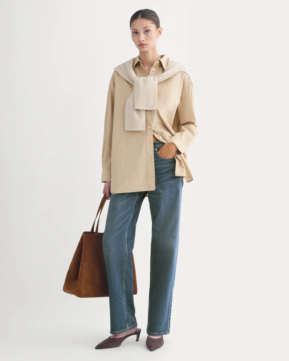 The Boyfriend Shirt in Ultrasoft Cotton | Bone / Mazarine Blue | Everlane