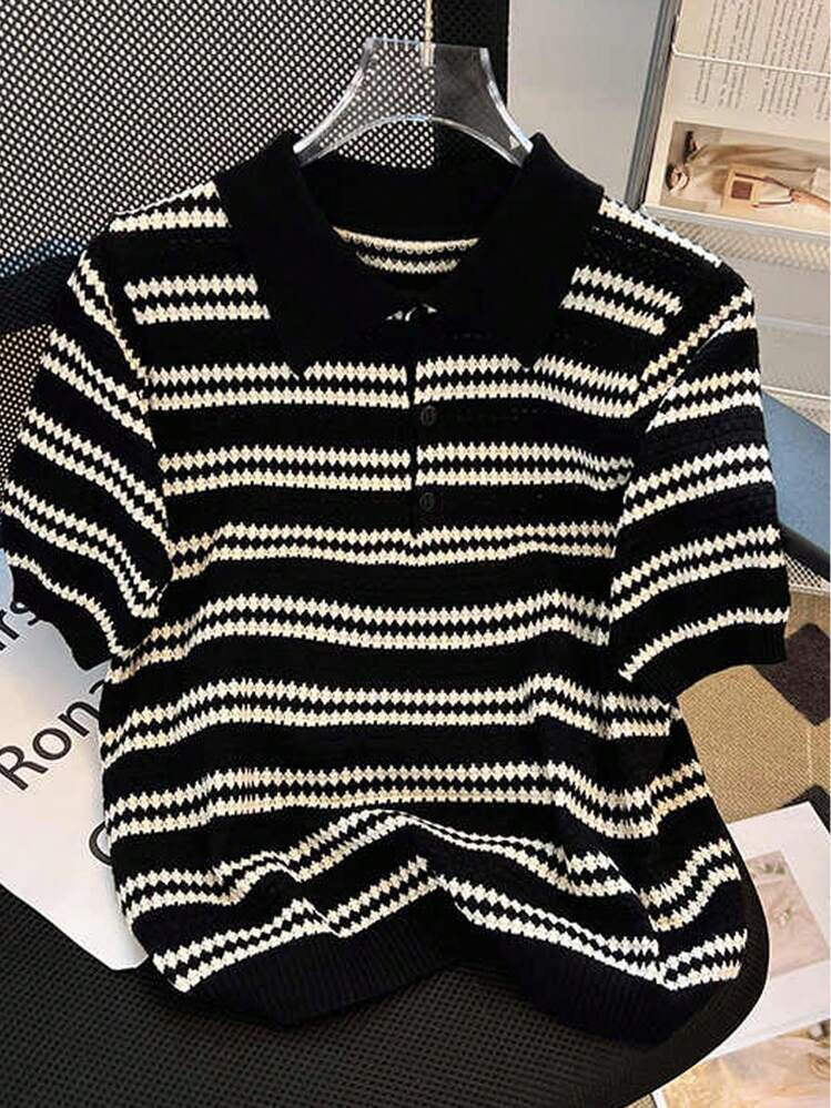 SuriyaCove Men's Short Sleeve Striped Minimalist Knit Sweater, Casual Everyday Wear | SHEIN