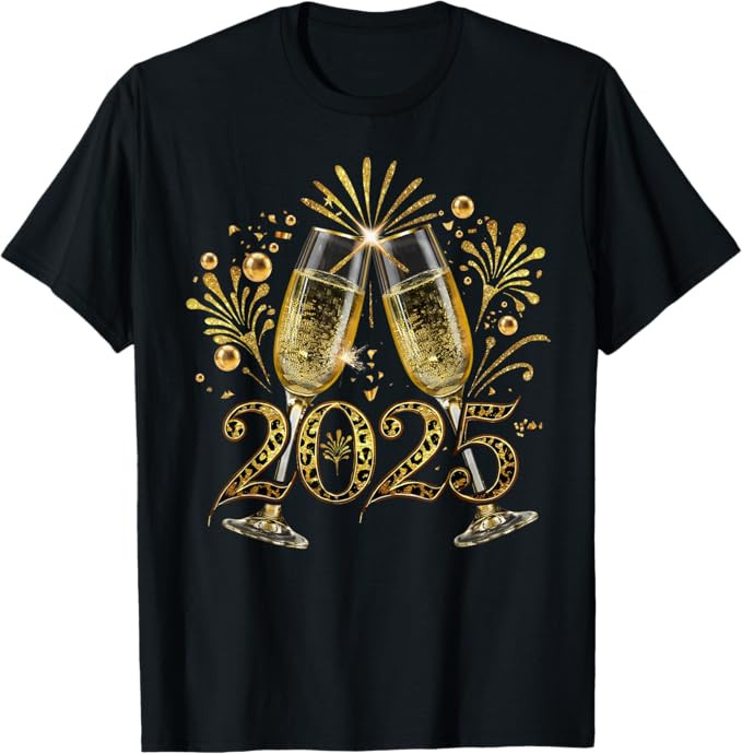 New Years Eve Happy New Year 2025 Firework Champagne Leopard T-Shirt | Amazon (US)