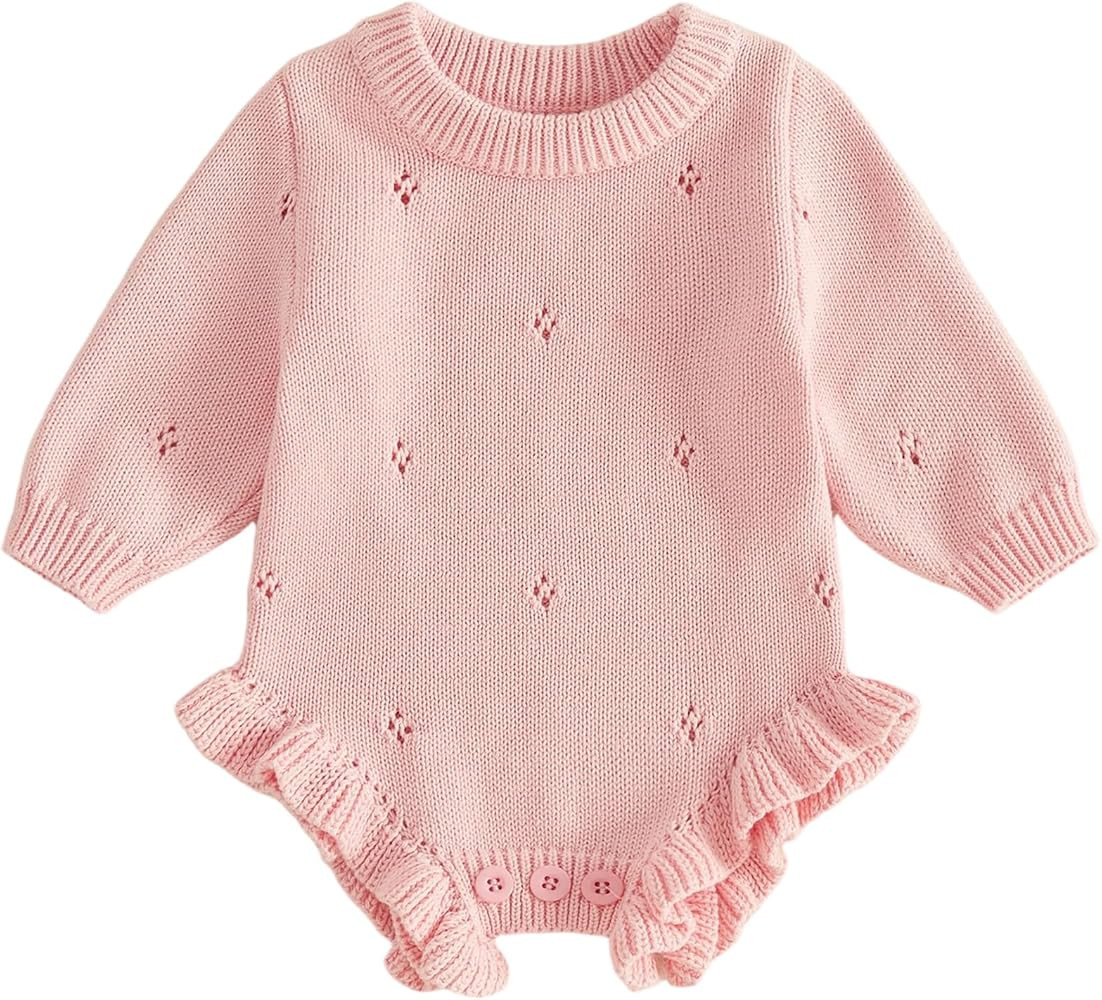 Mubineo Baby Girl Fall Winter Clothes Basic Plain Cute Sweater Romper Outfit Pullover Ruffle Long... | Amazon (US)