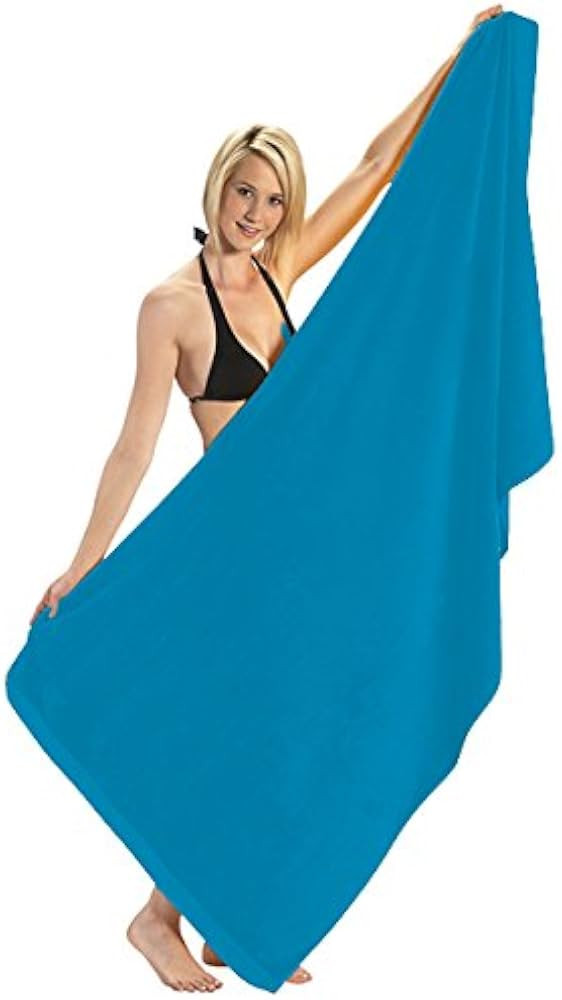 Heavy Weight Jumbo Size Dobby Hem Velour Beach Towel (Aqua) | Amazon (US)