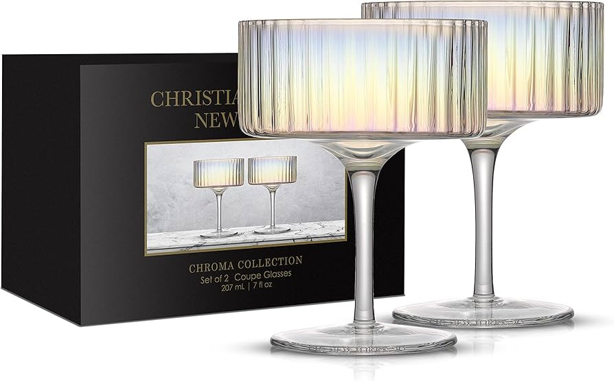 Fluted Coupe Glasses Set Of 2 – Christian Siriano Chroma 10oz Cocktail Coupe Glasses Iridescent... | Amazon (US)