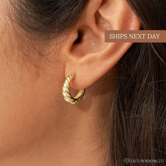 Croissant Hoops in Gold  Minimalist Earrings in Sterling | Etsy | Etsy (US)