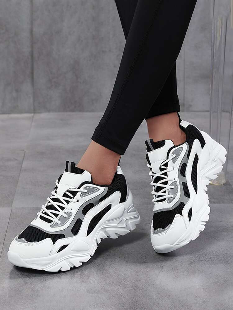 Colorblock Lace-up Front Chunky Sneakers | SHEIN