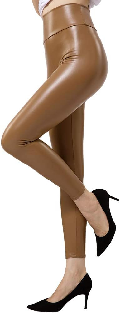 Tagoo Women's Stretchy Faux Leather Leggings Pants, Sexy Red High Waisted Tights | Amazon (US)