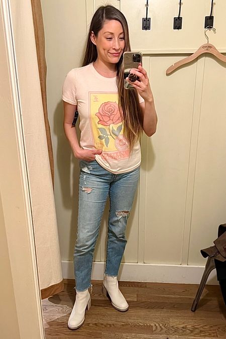 Graphic tees are my favorite and this rose one is super cute! Wearing a sz xsmall for a fitted look 💛 #graphictees #tshirt #luckybrandtshirt

#LTKunder50 #LTKsalealert #LTKstyletip