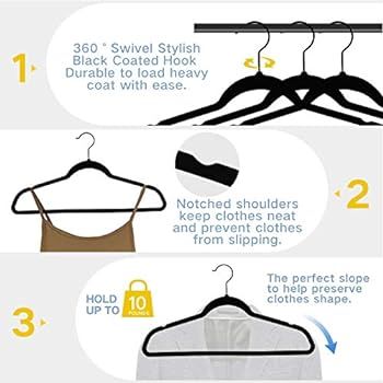 Premium Velvet Hangers HeavyDuty - Non Slip Sturdy Suit Hangers- Swivel Black Hooks - Felt Hanger... | Amazon (US)