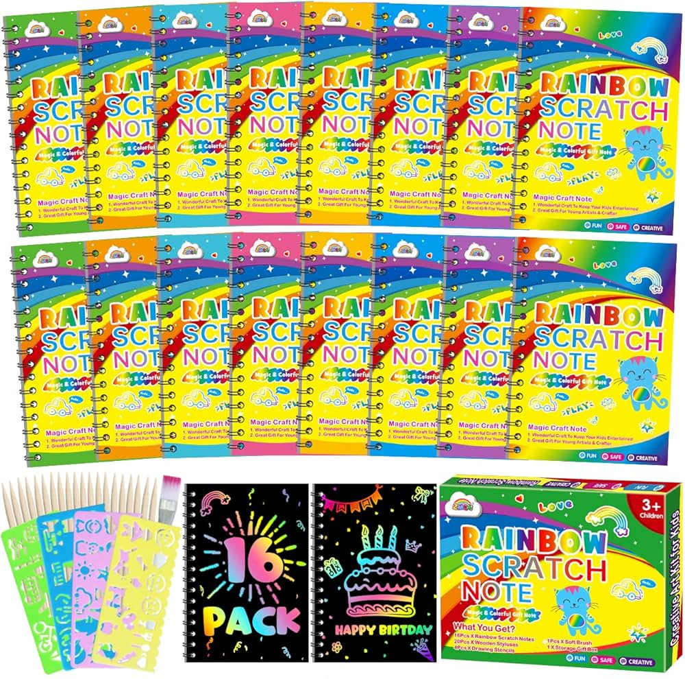 ZMLM 16 Pack Scratch Paper Art-Craft Notebooks: Rainbow Party Favors Bulk Scratch Note Pad for Ki... | Amazon (US)