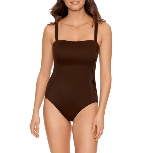 Time and Tru Women’s and Women's Plus Warm Chocolate Side Button One Piece Swimsuit - Walmart.c... | Walmart (US)