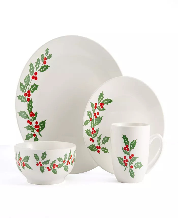 Studio Nova Holly Cheer Dinnerware Set, 16 Pieces - Macy's | Macy's