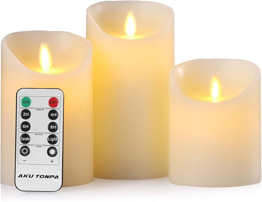 AKU TONPA Flameless Candles Pack of 3 (D:3.15" X H:4" 5" 6") Battery Operated Pillar Real Wax Ele... | Amazon (US)