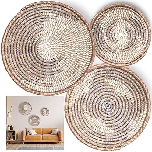 Set of 3 Round Seagrass Hanging Woven Wall Basket Decor 10-14''/ Handmade, Sturdy & Durable - Wov... | Amazon (US)