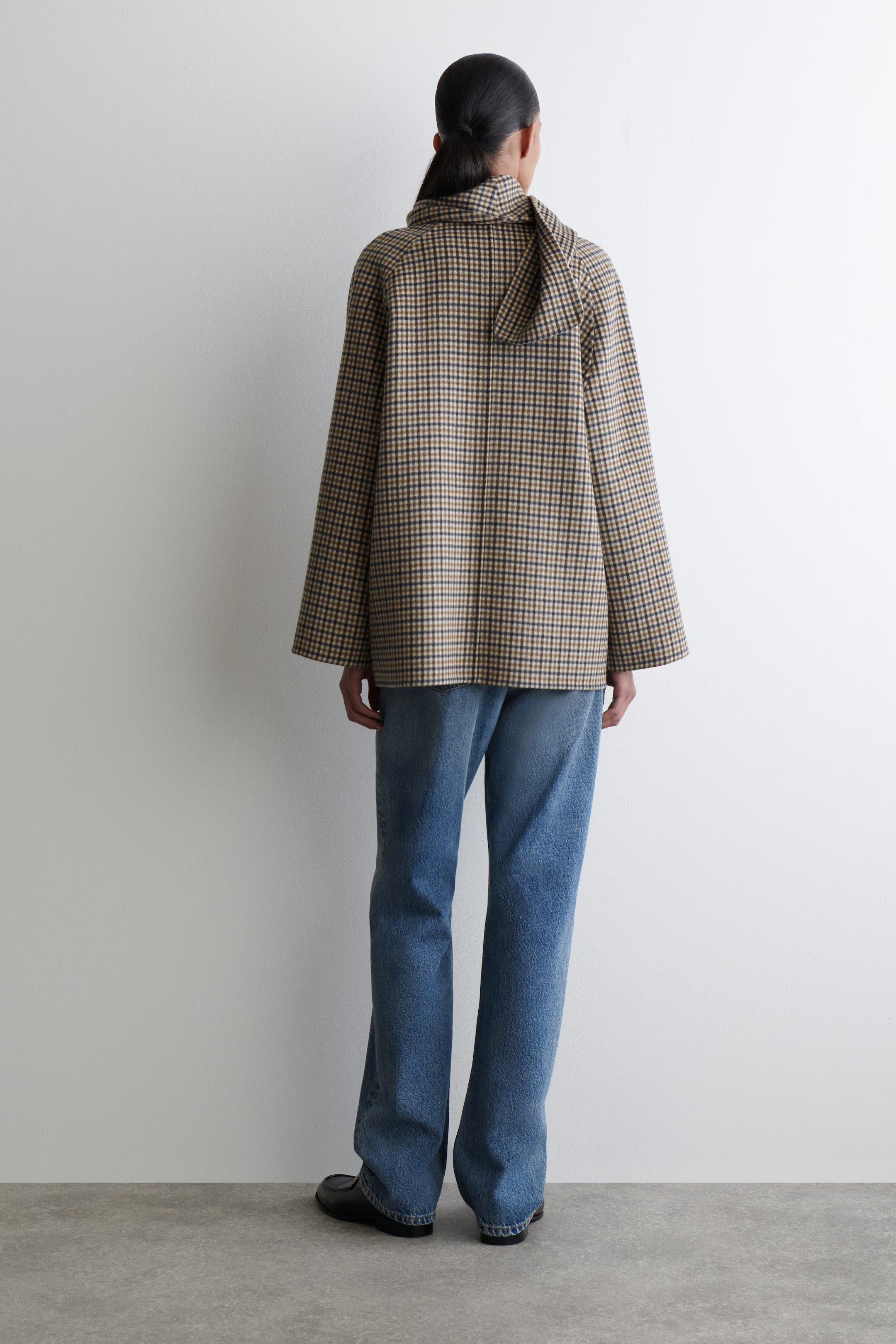 DOUBLE-FACED WOOL SCARF SHORT JACKET - BEIGE / CHECKED | COS GB | COS UK