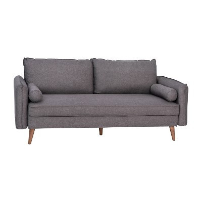 Flash Furniture Evie Mid-Century Modern Sofa with Faux Linen Fabric Upholstery & Solid Wood Legs in Stone Gray | Target