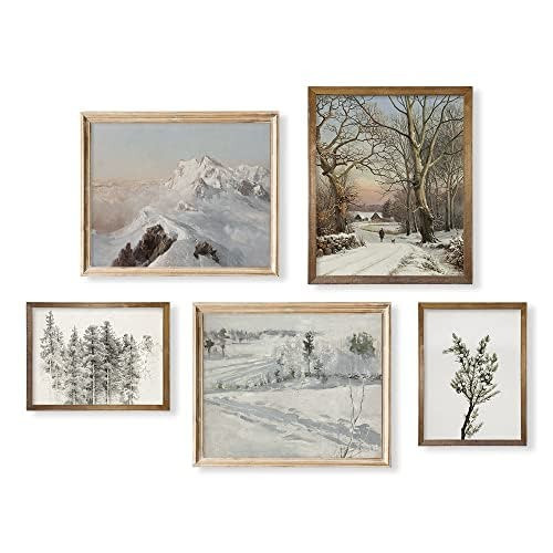 Rustic Snowy Winter Wall Decor - Vintage Farmhouse Holiday Room Decor - Christmas Wall Art - Boho... | Amazon (US)