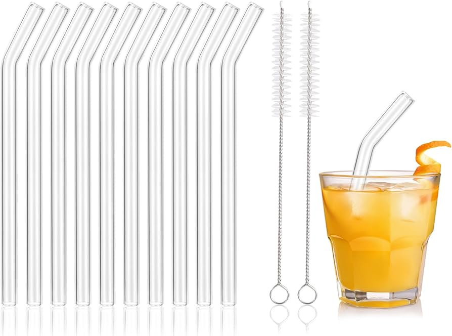 [10 Pcs] Reusable Short Bent Glass Straws - 6" x 10 mm Clear Glass Straws Shatter Resistant Cockt... | Amazon (US)