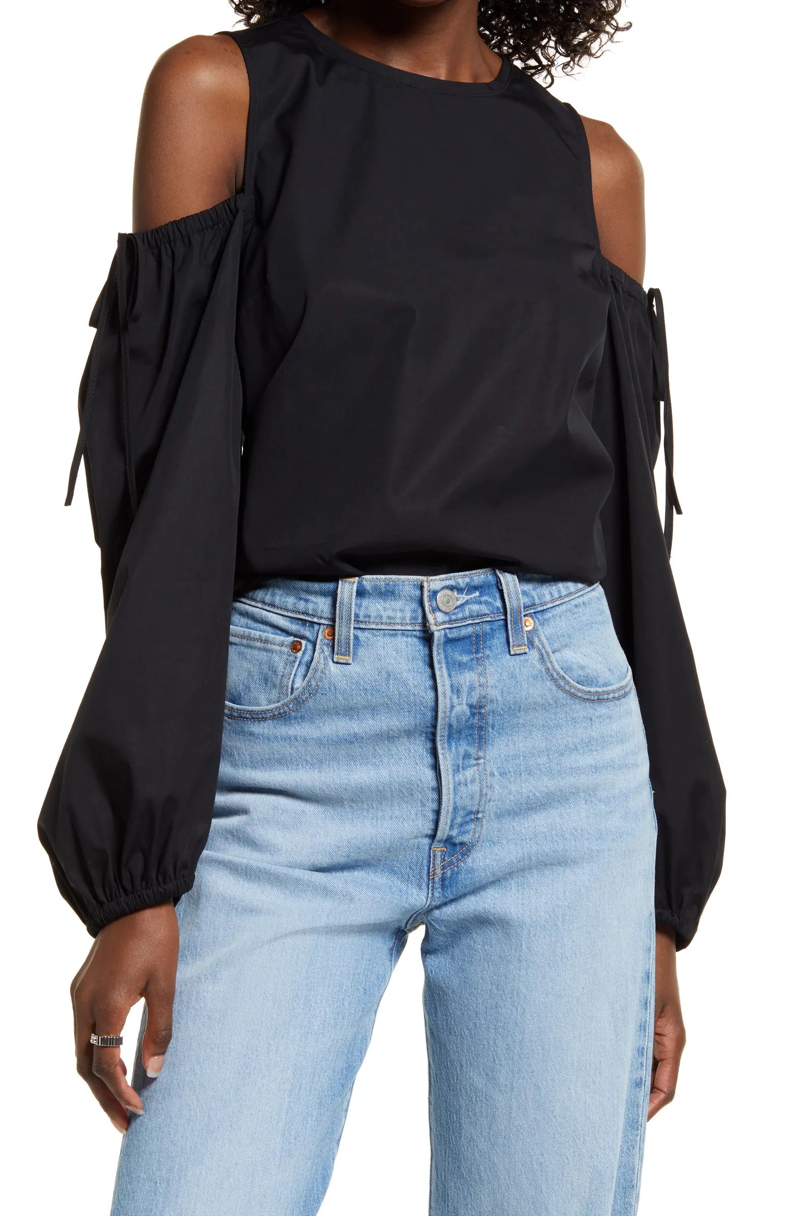 Open Edit Cold Shoulder Cotton Poplin Shirt | Nordstrom | Nordstrom