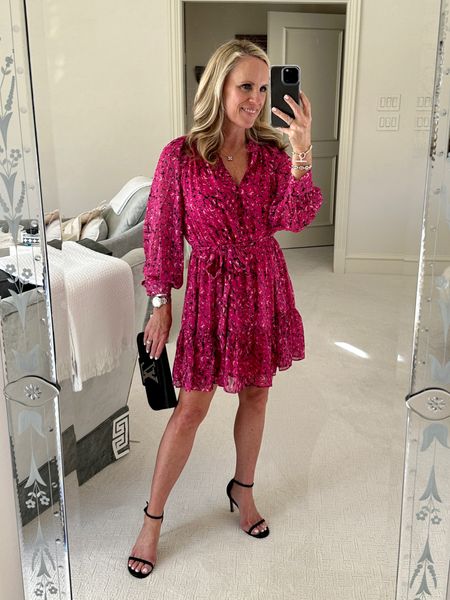 Darling, dress for Valentine’s Day! I love this hot pink print with accents of black and silver. Fits true to size.
Paired with a black clutch, and my favorite Stuart Weitzman black sandals. Perfect for date night or Galentine’s day lunch  

#LTKSeasonal #LTKFind #LTKstyletip