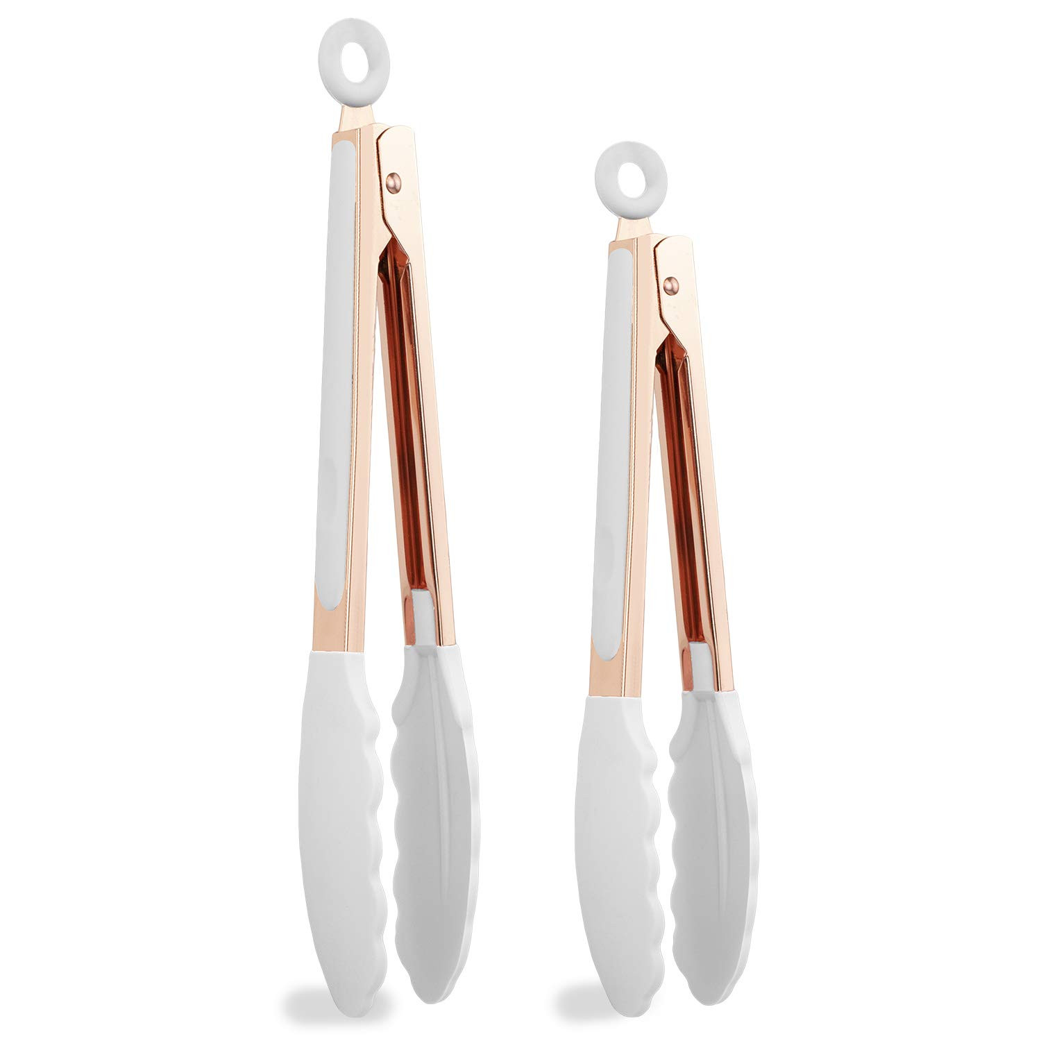 COOK WITH COLOR Stainless Steel Silicone Tipped Kitchen & BBQ Tongs Set, 2 Pc Tongs, White | Amazon (US)