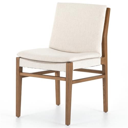 Elena Modern Classic Brown Wood Frame White Performance Dining Side Chair | Kathy Kuo Home
