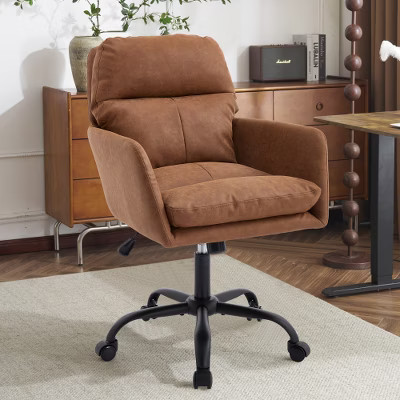 Ridstar Faux Leather Office Chair with Black Base & Height Adjustment for Office & Bedroom-Brown | Target