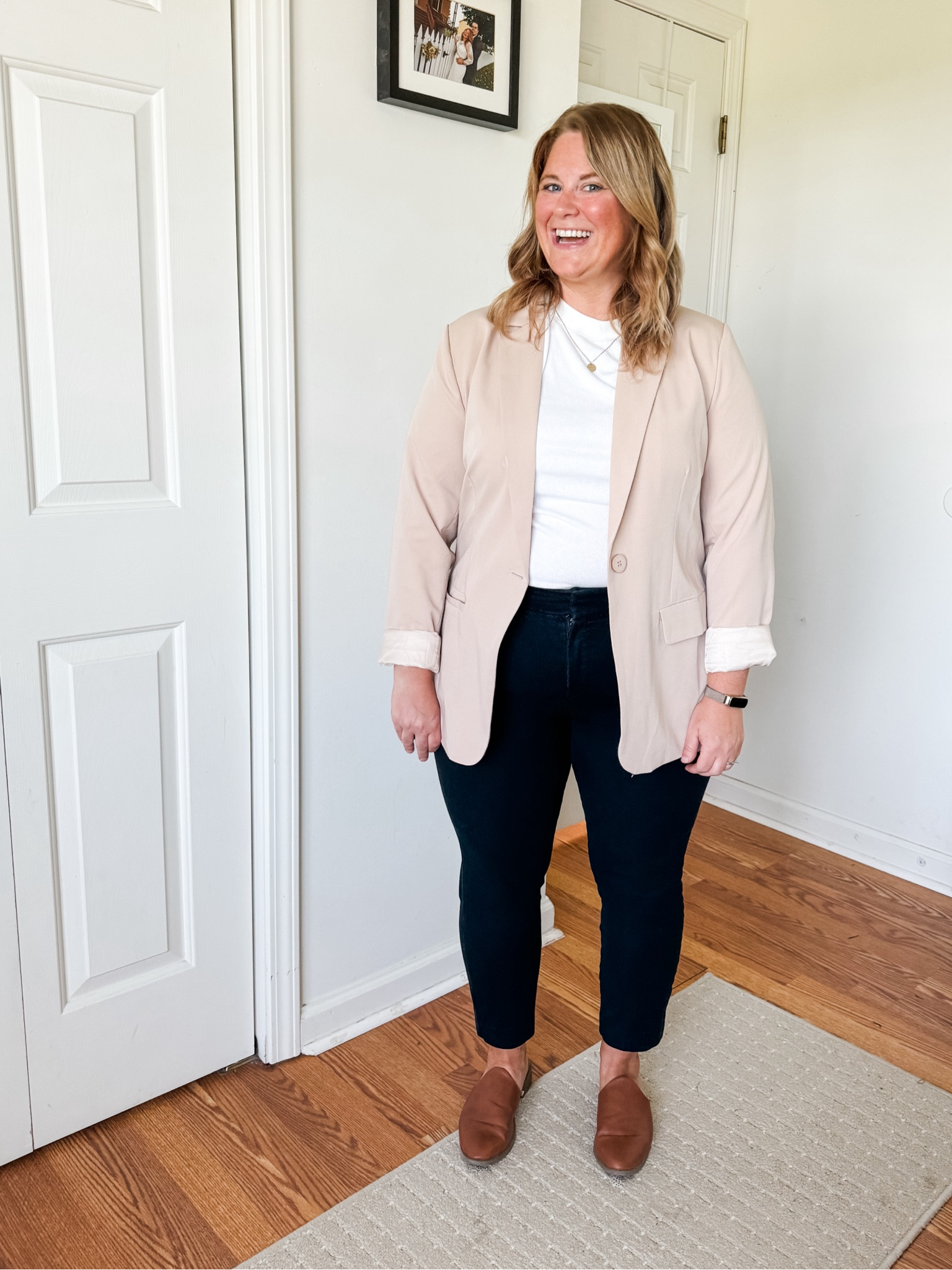 Easy teacher layer - duster cardigan 
Blazer - xl
Tee - XL
Pants - 14 petite 



#LTKMidsize #LTKWorkwear #LTKBacktoSchool