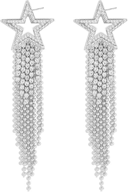 VRNGI Star Earrings for Women Dangling Silver Star Earrings Dangle Rhinestone Star Earrings Spark... | Amazon (US)