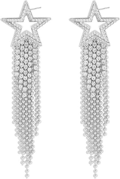 VRNGI Star Earrings for Women Dangling Silver Star Earrings Dangle Rhinestone Star Earrings Spark... | Amazon (US)