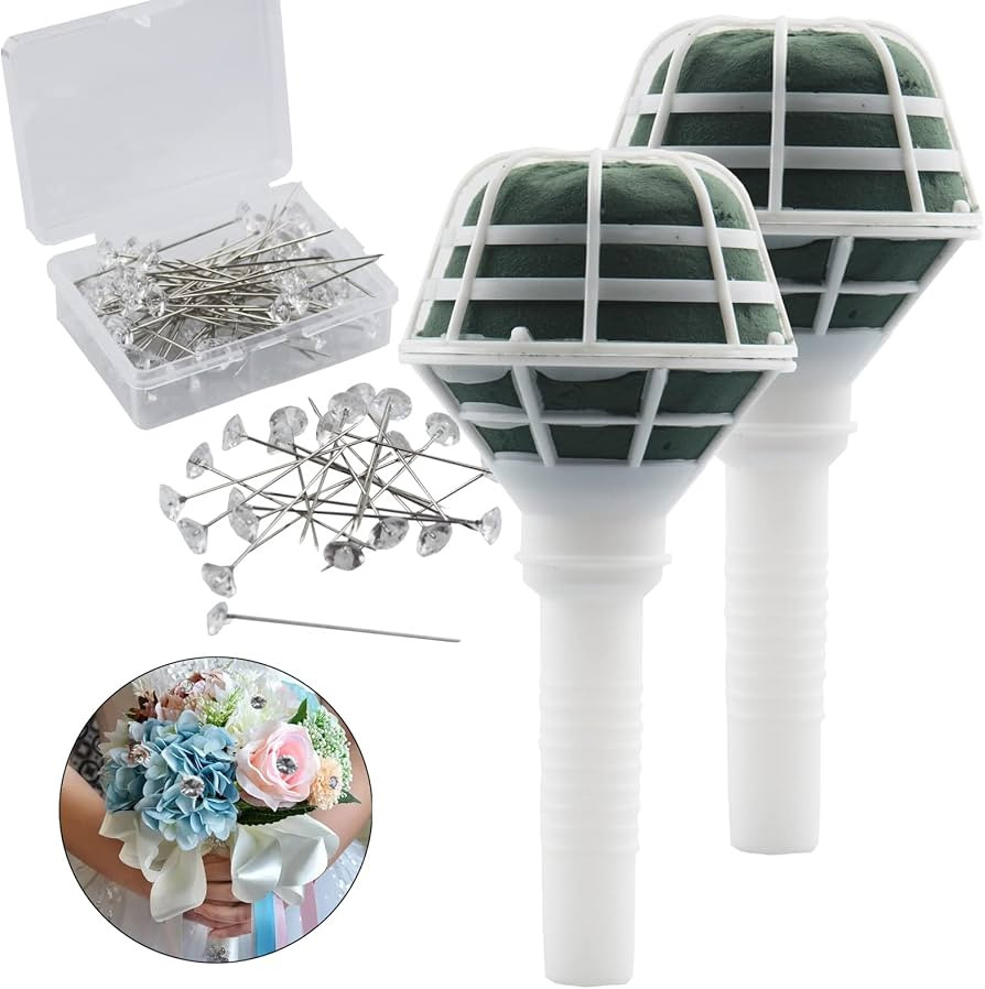 Arlai 2pcs 7.1" Bridal Bouquet Stand Wedding Bridal Bouquet Holder Foam Flower Handles (Green+Whi... | Amazon (US)