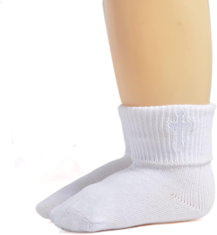 EPEIUS Baby Christening Socks Baby Girls/Boys Turn cuff Baptism Socks with Cross Newborn Infant T... | Amazon (US)