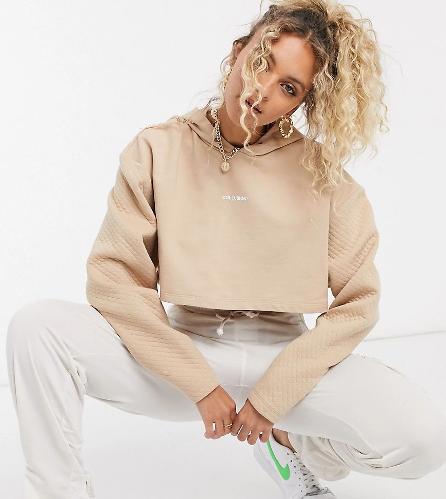 COLLUSION cropped hoodie with quilted sleeves in brown | ASOS (Global)
