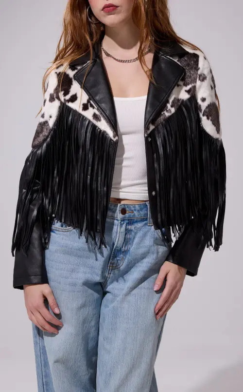 AZALEA WANG Olandria Fringe Jacket in Blackmulti at Nordstrom, Size Medium | Nordstrom