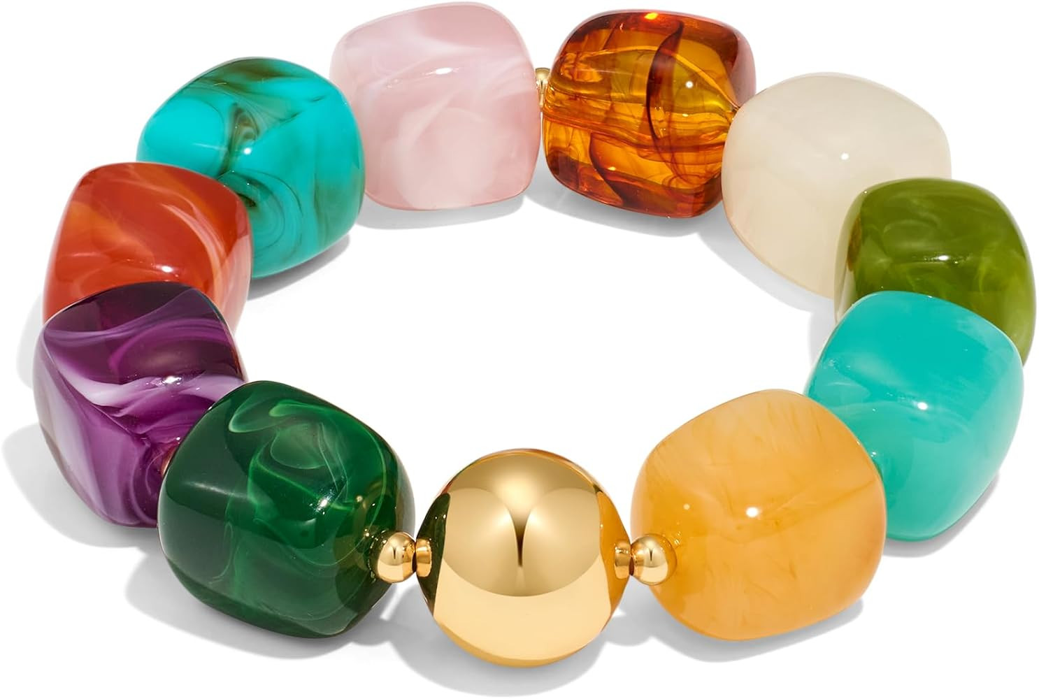 WOWORAMA Chunky Beaded Bracelets for Women Colorful Large Square Beads Bracelet Boho Acrylic Resi... | Amazon (US)