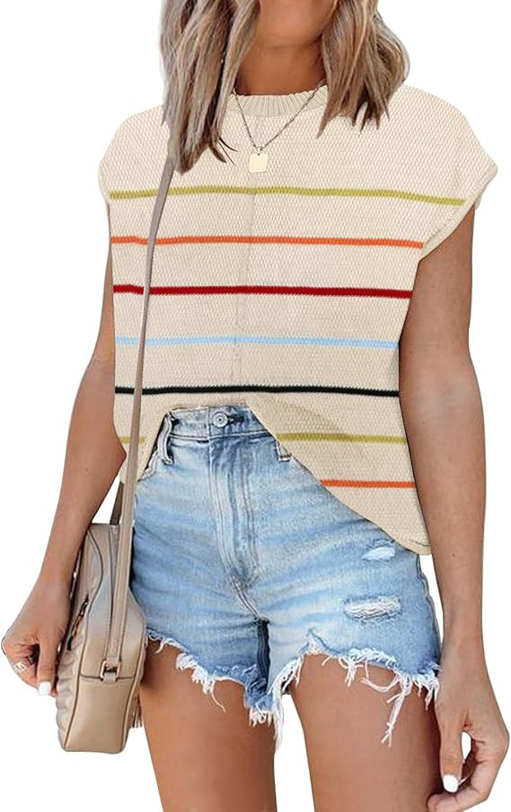 Waffle Knit Sweater Shirts for Women Cap Sleeve Summer Tops Basic Tank Tops | Amazon (US)