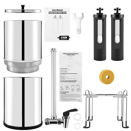 Upgraded 2.25 Gallon Stainless Steel Gravity-fed Water Filter System with Detachable Stand and Bl... | Amazon (US)