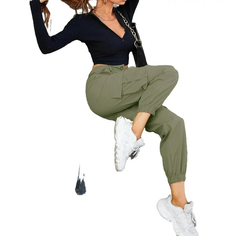 Women's High Waist Joggers Outdoor Cargo Pants Army Green | Walmart (US)