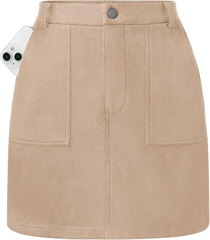 Kate Kasin Women Suede Mini Skirt, High Waisted Pencil Skirt with Pockets, Fall Winter Dressy Cas... | Amazon (US)