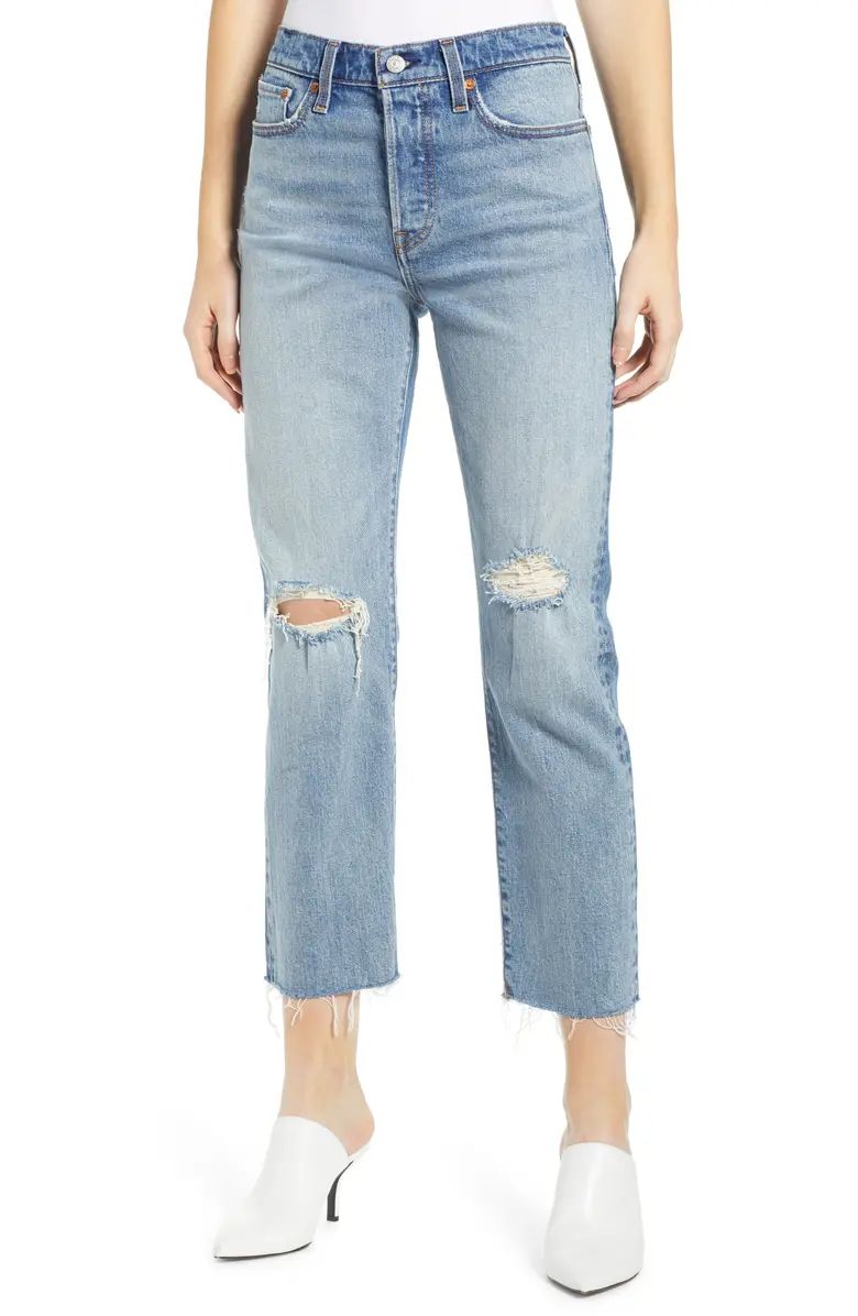 Wedgie High Waist Ripped Crop Straight Leg Jeans | Nordstrom