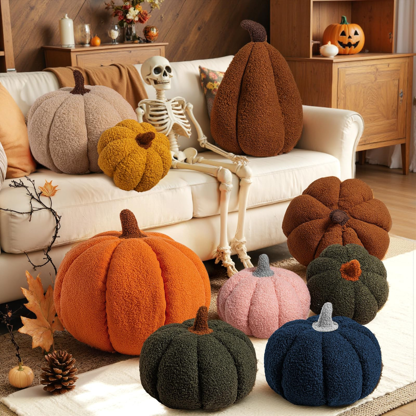 Lanpn Fall Pumpkin Pillows Set of 2, Halloween Decoration Plush Throw Pillows Soft Fleece Sherpa ... | Amazon (US)