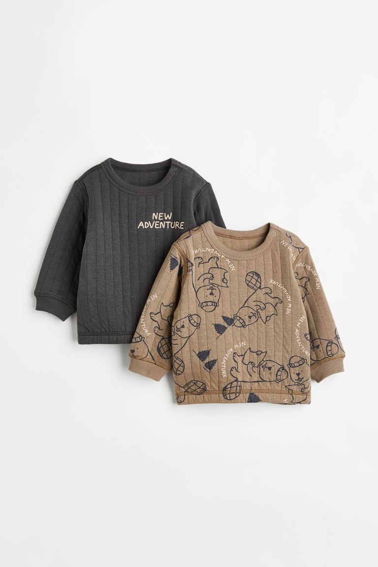 2-pack Quilted Sweatshirts - Beige/Beavers - Kids | H&M US | H&M (US + CA)