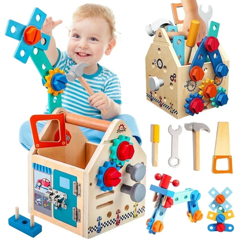 33 Pcs Wooden Kids Tool Set with Tool Box & Bench, Montessori Educational Toys for Toddlers Age 2... | Walmart (US)