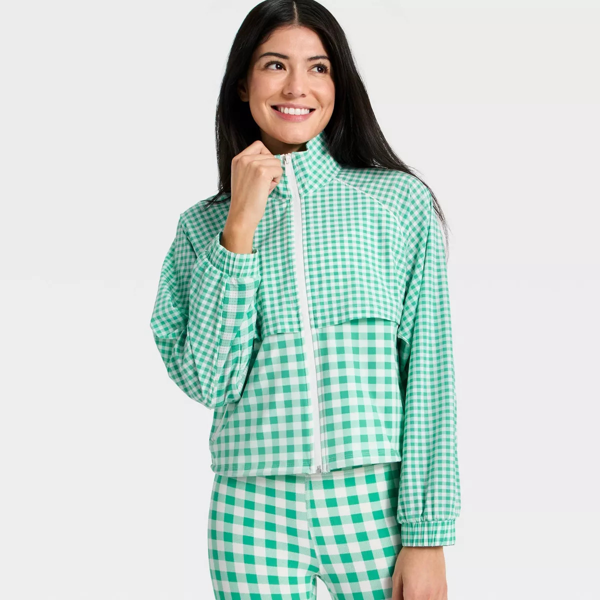 Women's Lightweight Run Windbreaker Jacket - All In Motion™ Green Gingham L | Target