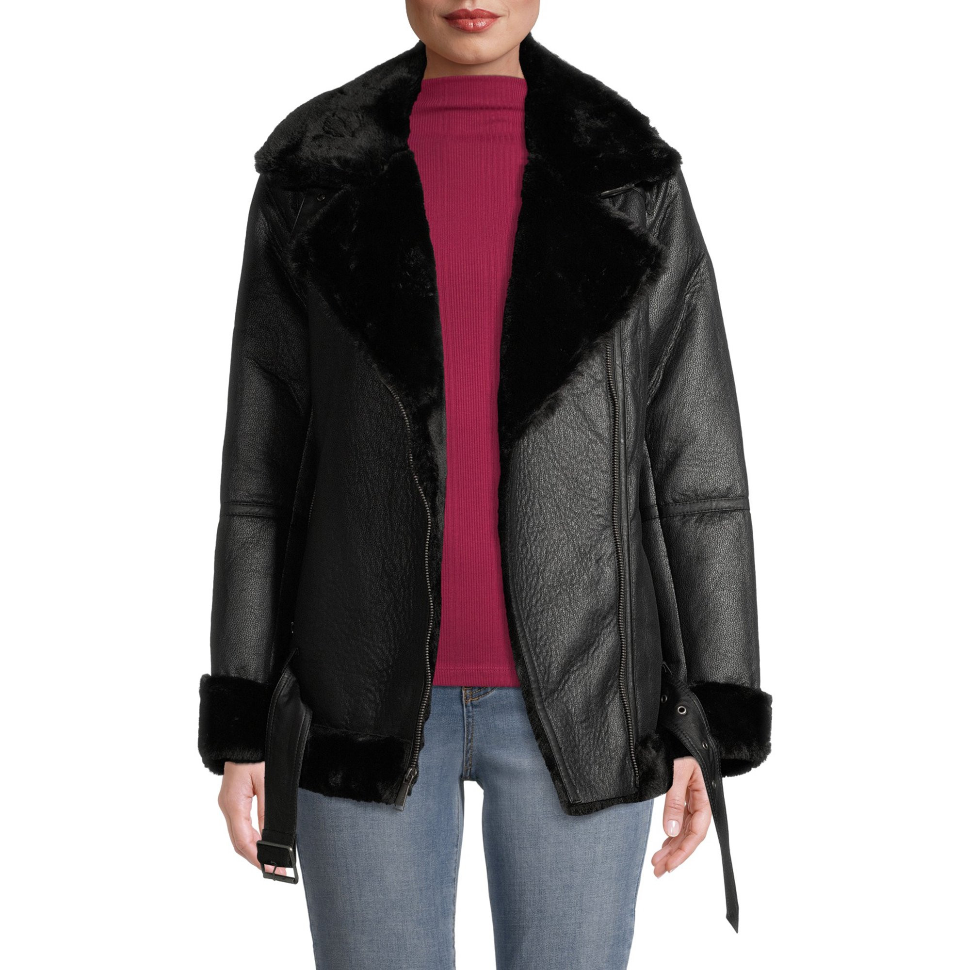 BCBGeneration Women's Faux Shearling Moto Coat | Walmart (US)