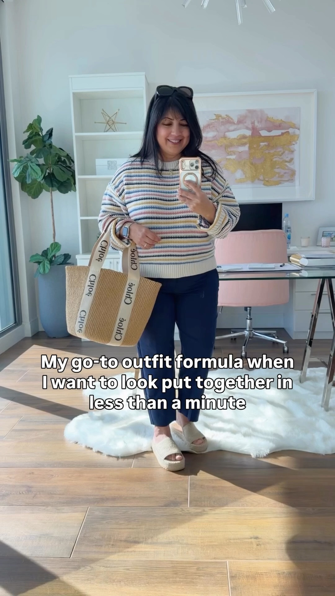 Grab a sweater and a pair of pants and jeans and add a cute pair of shoes and a fun bag. Easy peasy in under a minute! 

Loft Sale! 50% off + an extra 15% off + free shipping! Love this colorful striped sweater that’s perfect for transitioning to spring! 

Loft colorful textured striped sweater size large petite. Athleta navy pants size 12 Petite. BEACH sandals. Chloe raffia tote bag. Prada sunglasses. 

Spring outfits 2026, spring outfit idea, spring outfits, transition outfits, summer outfits, vacation outfits 

#LTKOver40 #LTKMidsize #LTKSaleAlert